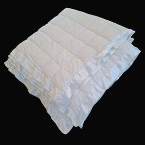 Charter Club White Cotton Lightweight Box 75% Down Fill Satin Trim Queen Blanket